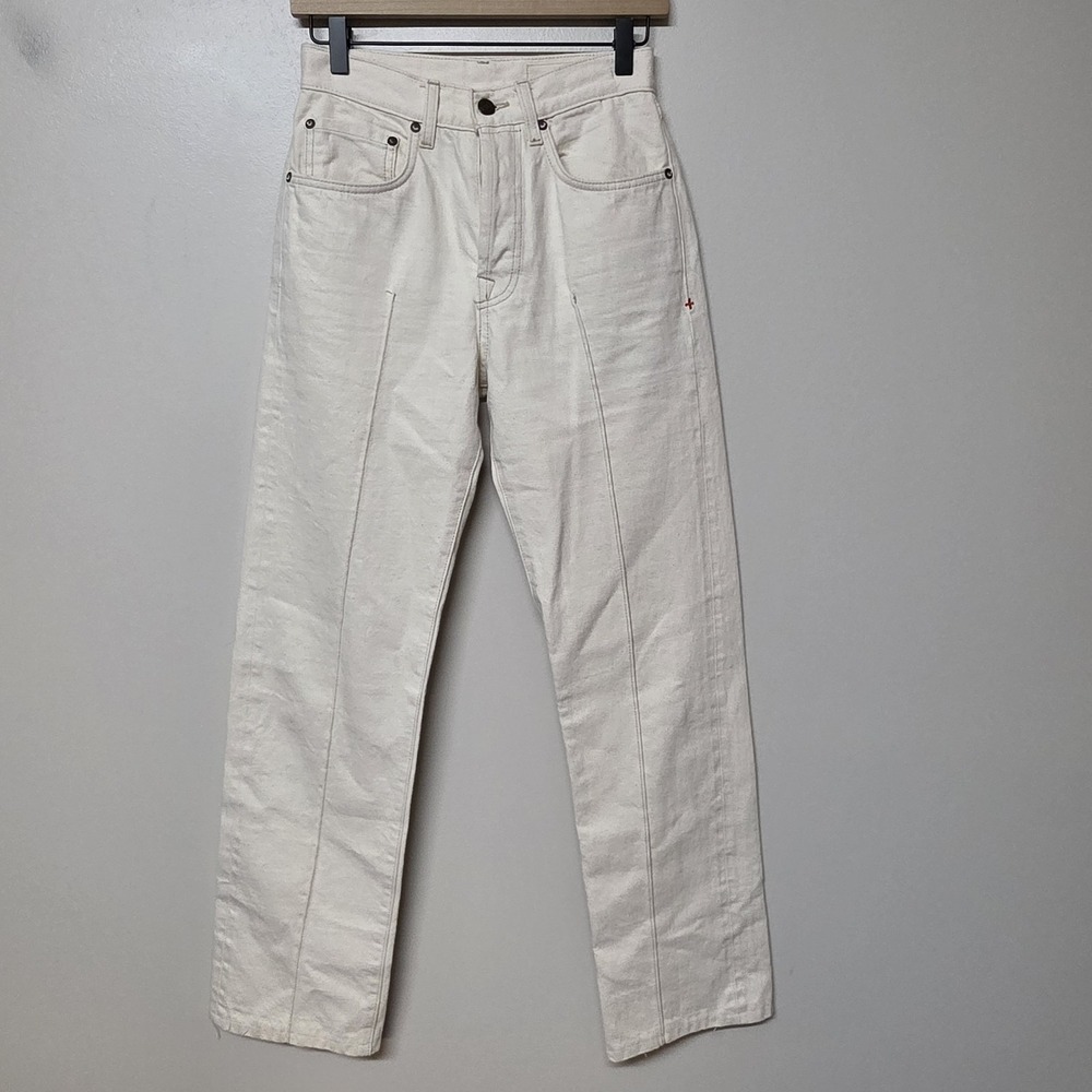Imogene and Willie Wyatt Jeans Size 24 Ivory Button Fly Pintuck Straight Leg